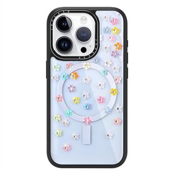 JAUCASE För iPhone 14 Pro Rhinestone Dekor Blomma Laser PC+TPU Telefonfodral Kompatibel med MagSafe