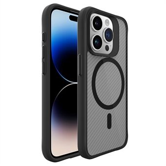 iPhone 14 Pro Magnetisk Fodral Slät Kolfiber PC+TPU Telefonfodral - Svart