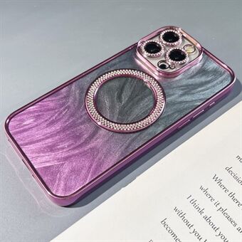 För iPhone 14 Pro magnetiskt skal fjäder struktur bling glittrigt TPU + PC telefonskal