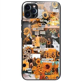 För iPhone 14 Pro Sunflower Pattern Printing Telefonfodral Hårt härdat glas Mjukt TPU Halkfritt skyddande skydd