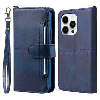 KT Leather Series-4 för iPhone 14 Pro 2-i-1 Löstagbart TPU-bakfodral PU-lädertelefonfodral Vikbart Stand Plånboksskal med rem