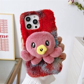 För iPhone 14 Pro Octopus Plysch Doll Decor Winter Fluffy Phone Case Drop-proof TPU Cover