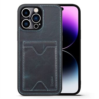 DENIOR Stötsäkert fodral för iPhone 14 Pro Cowhide Läder TPU telefonskal med korthållare, stöd