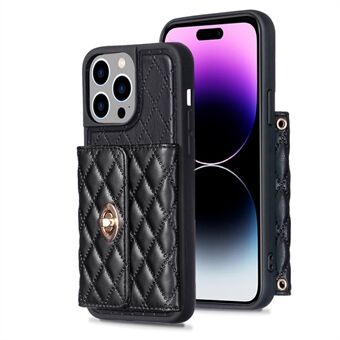 BF21-stil PU-läder TPU-fodral för iPhone 14 Pro Anti-Drop telefonskal med korthållare, rem