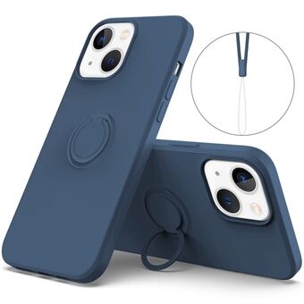 För iPhone 14 Plus  Easy Grip Ring Kickstand Flytande Silikon Telefonfodral Skyddande bakstycke med handledsrem