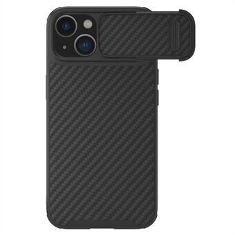 NILLKIN För iPhone 14 Plus Carbon Fiber Telefonfodral Anti-drop PC + TPU-skal med skjutkameraskydd