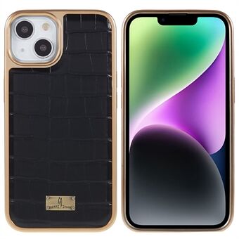 FIERRE SHANN För iPhone 14 Plus Krokodilstruktur PU-läderbelagd TPU-bakfodral Smartphone Elektropläterat skyddsfodral
