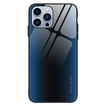 För iPhone 14 Pro Max  Carbon Fiber Texture Telefonfodral Baksida i härdat glas TPU Bumper Soft Grip Skyddsfodral