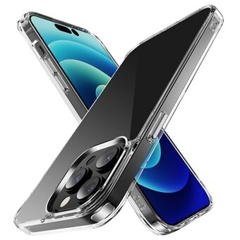 För iPhone 14 Pro Max  genomskinligt telefonfodral TPU-ram + PC-baksida med metallgalvaniseringsknapp