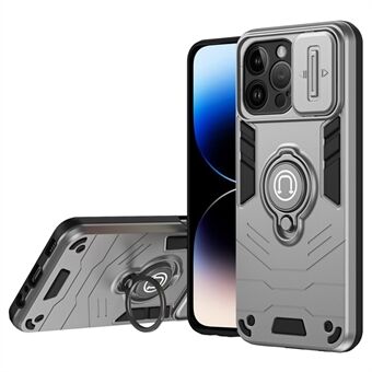 För iPhone 14 Pro Max-fodral Kickstand PC+TPU Hybrid Telefonöverdrag med Glidlinsskydd