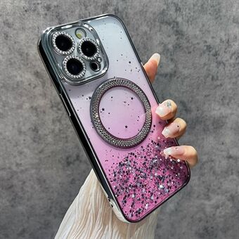 För iPhone 14 Pro Max Magnetiskt Fodral Glitter Stöttåligt TPU + PC Mobilskal Bling Rhinsten