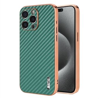 AZNS För iPhone 14 Pro Max Fodral Elektroplätering Kolfiber Textur PU+TPU Telefonfodral