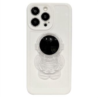 För iPhone 14 Pro Max Transparent Astronaut Hidden Kickstand-fodral Enfärgad TPU Full Kamera Skyddstelefonskydd