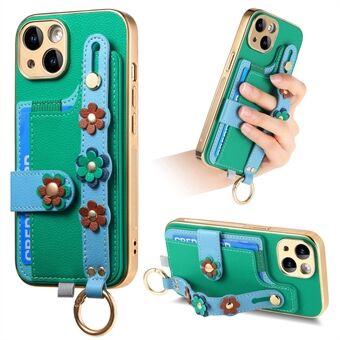 W2-serien för iPhone 15-fodral Läder + TPU 3D Blommig Estetik Telefonfodral med Kortficka