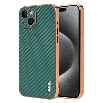 AZNS För iPhone 15 Fodral Elektroplätering Kolfiberstruktur PU+TPU Telefonfodral