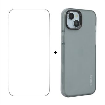 För iPhone 15 ENKAY HAT PRINCE Fodral Halvgenomskinligt Matt TPU Stötsäkert Telefonfodral med Skärmskydd Film