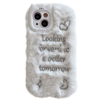 För iPhone 15 Fodral Kattsvans Fuzzy Furry Vinter TPU Broderat Telefonfodral