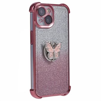 För iPhone 15 Fodral Butterfly Kickstand Glitter TPU Stötsäker Telefonfodral