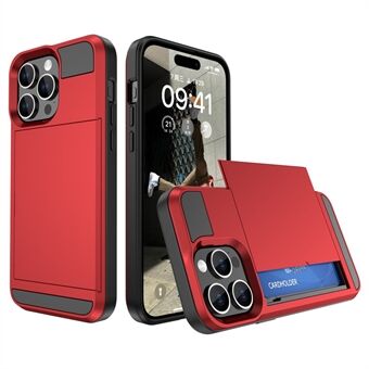 PC + TPU Telefonfodral för iPhone 15, Skjutbart Korthållare Anti-Rep Ryggfodral