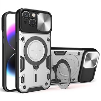 För iPhone 15 roterande stativ PC+TPU-skal, skjutkamera skydd, repfri telefonfodral