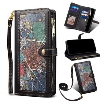 ESEBLE Galaxy Series RFID-blockerande plånbok i läder för iPhone 15, fodral med dragkedjeficka och ställ till telefonen.