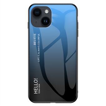 För iPhone 15 Skyddande Telefonfodral Härdat Glas+PC Baksida TPU Ram Gradient Fall