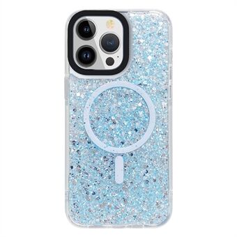 Till iPhone 15 Glitter TPU + Acrylic mobilskal kompatibelt med MagSafe, stöttåligt bakomslag.