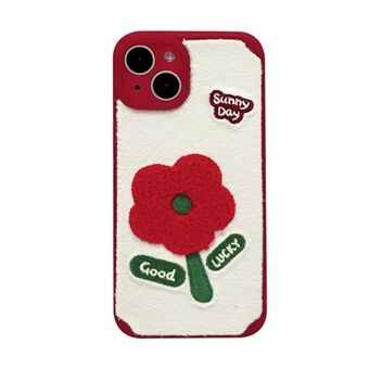 För iPhone 15 TPU-fodral Plyschtelefonöverdrag Broderi Blommönster