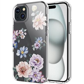 För iPhone 15 Clear Case IMD Blommönster TPU Flexibel Telefonskyddare