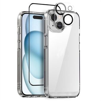 NORTHJO För iPhone 15 Plus-skal Transparent Stöttåligt PC+TPU-telefonfodral + Skärmskydd + Kameraskydd