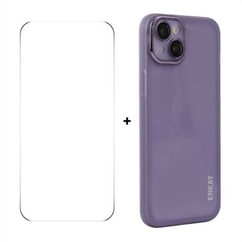 För iPhone 15 Plus ENKAY HAT PRINCE Skal Matte TPU Mobilskal med Linsskydd + 9H Glasskydd