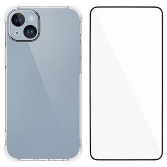 WANLONFENG WL-serien för iPhone 15 Plus TPU-skal 2,0mm med skyddsfilm av härdat glas