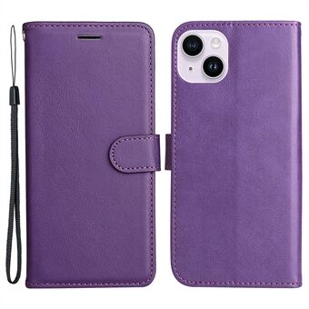 KT Leather Series-2 PU-läder Telefonfodral för iPhone 15 Plus, enfärgat skal med plånboksställ