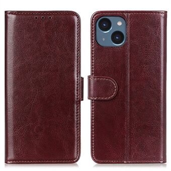 För iPhone 15 Plus plånboksfodral Crazy Horse-textur Flip Wallet Case PU-läder Ställbart telefonfodral