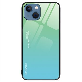 För iPhone 15 Plus härdat glas baksida framsida PC + TPU gradient färg telefonfodral