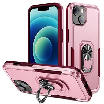 För iPhone 15 Plus Ring Kickstand PC+TPU Bakomhölje Anti-rep Telefonfodral