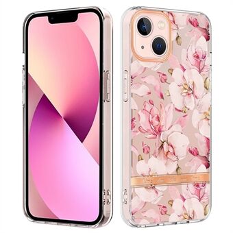 YB IMD-8-serien för iPhone 15 Plus, elektropläteringstelefonfodral med blommigt/floral mönster, IMD-mjuk TPU-överdrag.