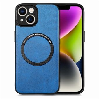 För iPhone 15 Plus Solid Color Phone Case PU Läderbelagd PC+TPU-skyddskal Kompatibelt med MagSafe