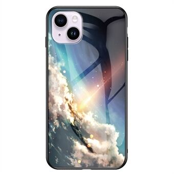 För iPhone 15 Plus stjärnklar himmel mönster skal med härdat glas+PC+TPU anti-rep skydd