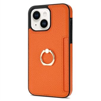 Ring Kickstand Telefonfodral för iPhone 15 Plus TPU+PU Läderbelagd Telefonfodral med Bakre Korthållare