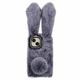 För iPhone 15 Plus 3D Bunny Ears Fluffy Case Mjukt TPU Furry Varm Vinter Telefonfodral