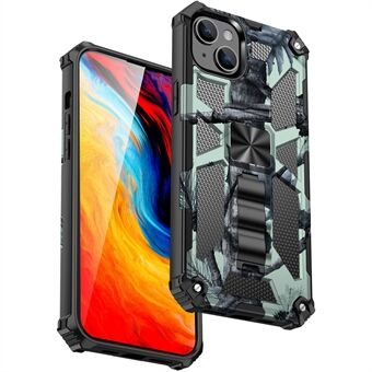 För iPhone 15 Plus PC+TPU-fodral Anti-scratch Camouflage Stativmobiltelefon Baksida