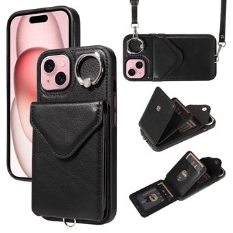 005 till iPhone 15 Plus Crossbody-fodral för mobiltelefon PU-läder-korthållare baksida