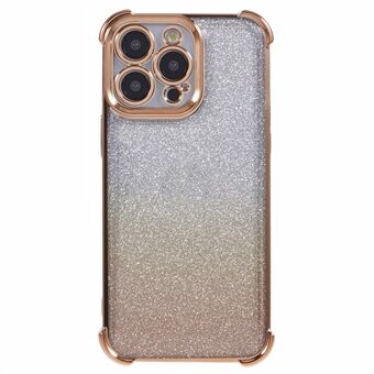 För iPhone 15 Pro-fodral med sidohjärtmönster, design i elektropläterat glitter, mjukt TPU-telefonfodral.