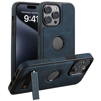 SUTENI G2 För iPhone 15 Pro-fodral kompatibelt med MagSafe Litchi Textur Kickstand Läder Bakomslang