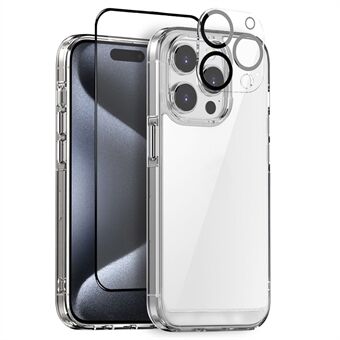 NORTHJO till iPhone 15 Pro-fodral PC+TPU Klar telefonväska + skärmskydd + kameraobjektivfilm