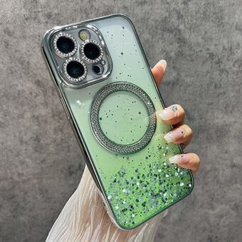 För iPhone 15 Pro Magnetisk Transparent Glitter TPU + PC Gradient Telefoonskal