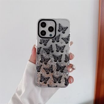 För iPhone 15 Pro Fodral Mönstertryck Glitterpaljetter Kvicksand PC+TPU Telefonfodral