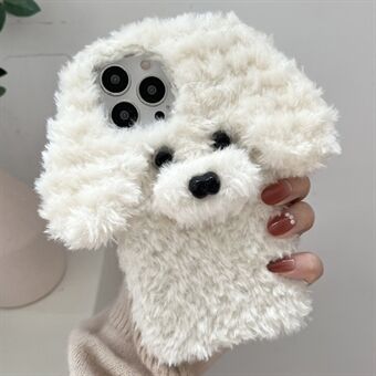 För iPhone 15 Pro Fodral Söt Teddy Hund Fluffigt Mjukt TPU Vinter Telefonfodral