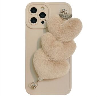 För iPhone 15 Pro Skal Fluffy Heart Armband TPU Telefonskydd